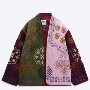 Zara Embroidered  Patchwork Quilted Jacket Kimono Style New M $129